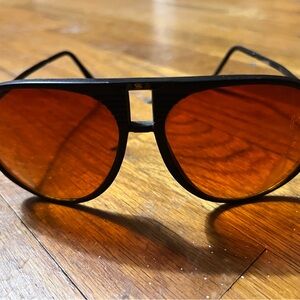 Vintage 80s Suntone Stylish Black Aviator Sunglasses with Orange Lenses